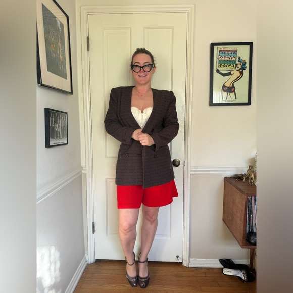 Vintage St John Red Santana Knit Slouchy Shorts Sz 10 - Picture 2 of 10